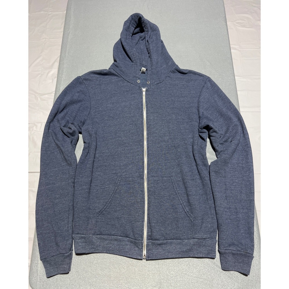 American Apparel F497 Tri-Blend Zip Up Hoodie XL Heathered Indigo Blue Slim Fit